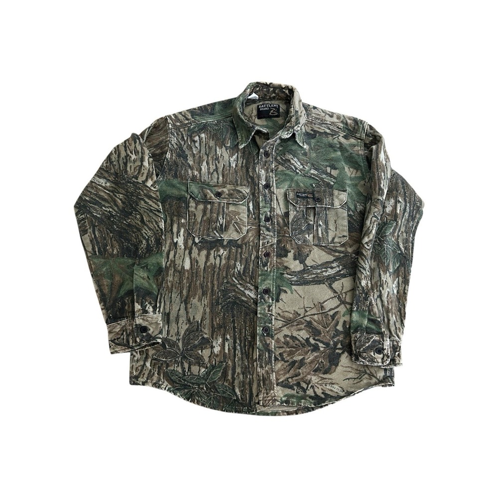 Vintage Rattlers Brand Shirt Mens Medium Camo Fleece Button Down Hunting USA 90s